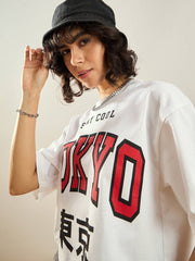 Women White TOKYO Printed Crop T-shirt