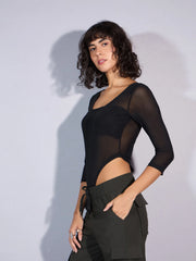 Women Black Mesh Bodysuit