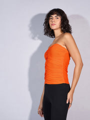 Women Orange Ruched Tube Top