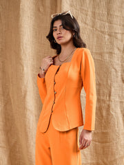 Women Orange Square Neck Front Open Top