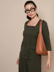 Women Olive Square Neck Top