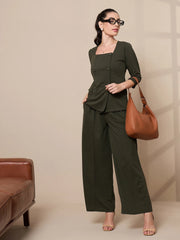 Women Olive Square Neck Top