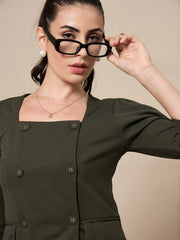 Women Olive Square Neck Top