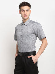 Indian Needle Grey Men's Solid Cotton Half Sleeves Formal Shirt