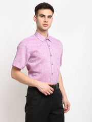 Indian Needle Purple Men's Solid Cotton Half Sleeves Formal Shirt