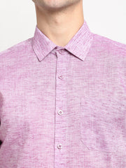 Indian Needle Purple Men's Solid Cotton Half Sleeves Formal Shirt