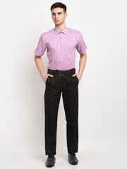 Indian Needle Purple Men's Solid Cotton Half Sleeves Formal Shirt