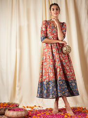 Orange Floral Wrap Anarkali Maxi Dress