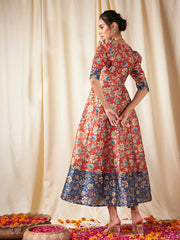 Sassafras - Orange Floral Wrap Anarkali Maxi Dress