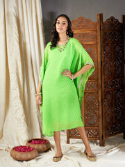 Women Green Lehariya Kaftan With Slip