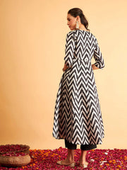 Black Ikat Print Kali Kurta