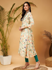 Women Beige floral Front Open Anarklai Kurta