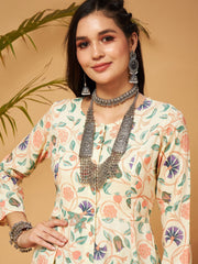 Women Beige floral Front Open Anarklai Kurta