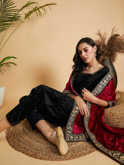 Women Black Velvet Straight Kurta