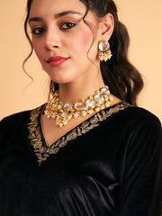 Women Black Velvet Zari Embroidered Pocket Straight Kurta