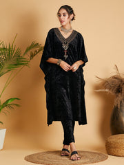 Women Black Velvet Kaftan Kurta