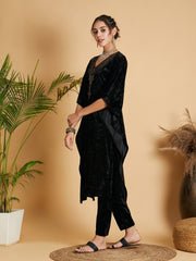 Women Black Velvet Kaftan Kurta