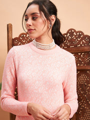 Women Pink & Off White Hair Wool Straight Kurta