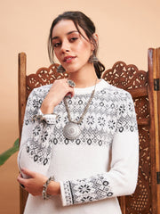 Women Black & White Hair Wool Straight Kurta