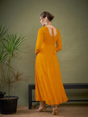 Women Mustard Embroidered Anarkali Maxi Kurta