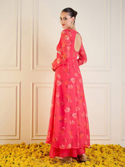 Women Fuchsia Floral Long Anarkali Kurta