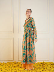 Women Green & Mustard Floral Long Anarkali