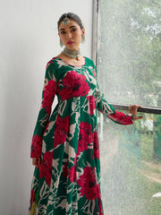 Shae by SASSAFRAS - Women Green & Red Floral Anarkali Kurta