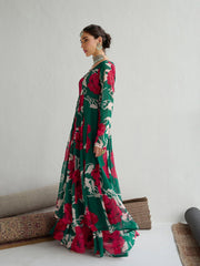 Shae by SASSAFRAS - Women Green & Red Floral Anarkali Kurta