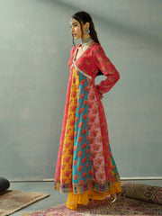 Women Red Multi Color V-Neck Anarkali Kurta