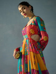 Women Red & Yellow Multi Color Side Cut Out Anakali Kurta