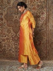 Shae by SASSAFRAS - Women Mustard Zari Embroidered Kurta With Palazzo Pants