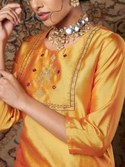 Shae by SASSAFRAS - Women Mustard Zari Embroidered Kurta With Palazzo Pants