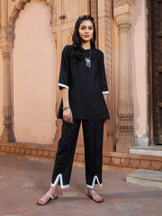 Women Black Lace Detail Short Kurti With Palazzos