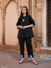 Women Black Lace Detail Short Kurti With Palazzos