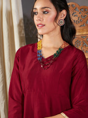 Women Maroon Zari Embroidered Peplum Top With Dhoti Pants