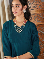 Women Teal Zari Embroidered Peplum Top With Dhoti Pants