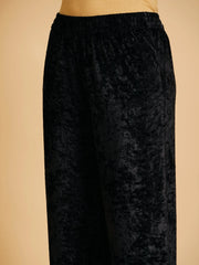 Women Black Velvet Embroidered Dress With Pants