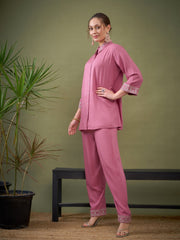 Women Pink Embroidered Shirt With Palazzos