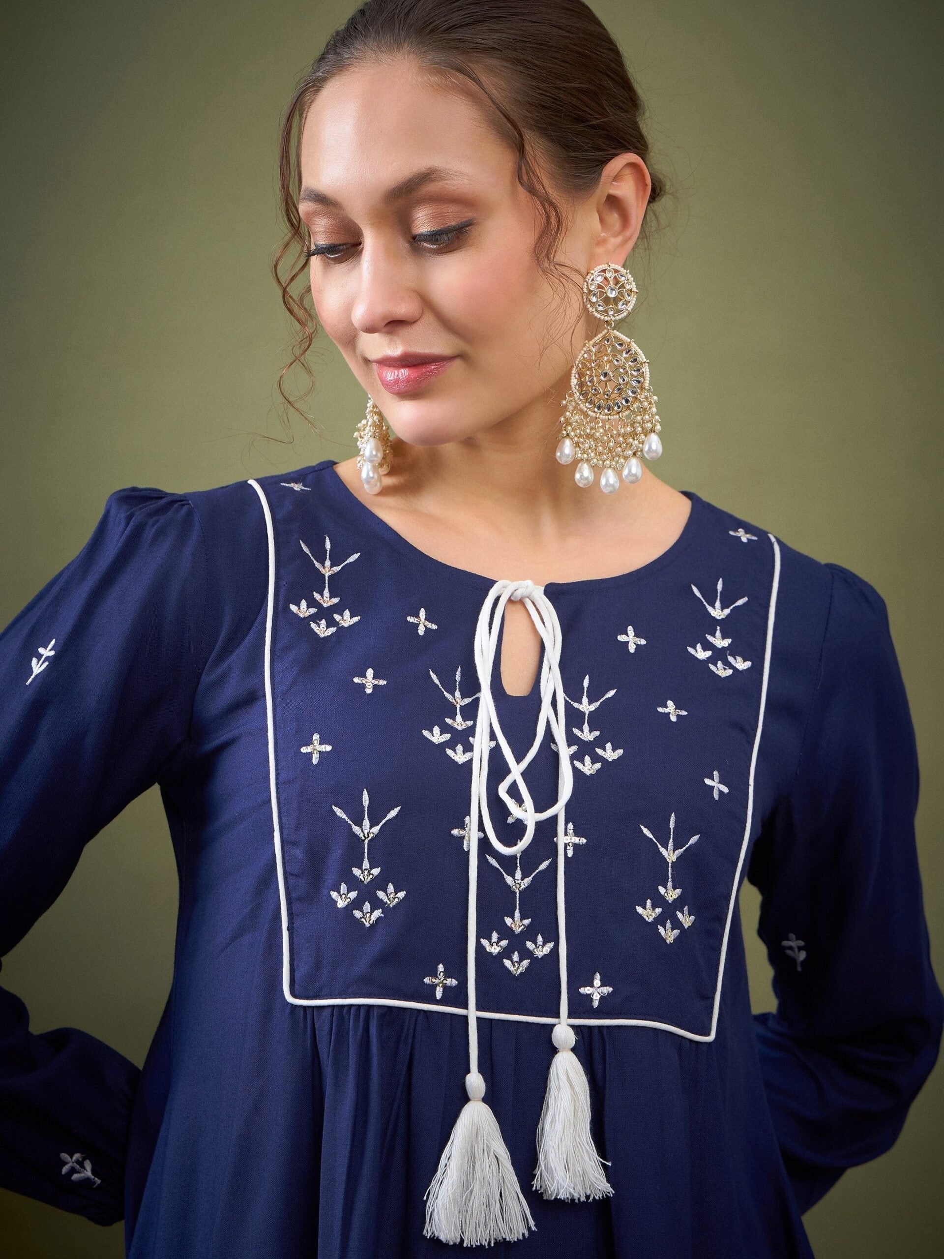 Women Royal Blue Embroidered Peplum Top With Palazzos