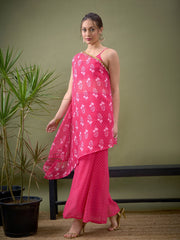 Women Fuchsia Floral One Shoulder Top With Sharara