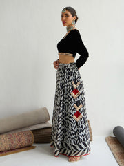 Women Black Velvet Crop Top With Anarkali Skirt