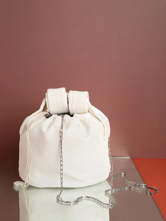 Solid Bucket Hand Bag with Drawstring