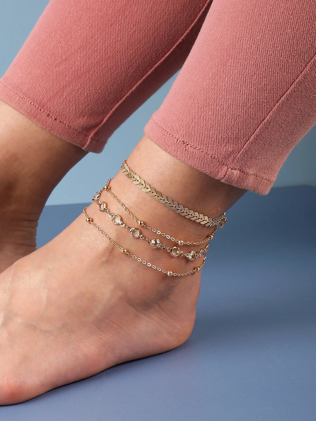 4 Piece Gold Plated Casual Designer Anklet