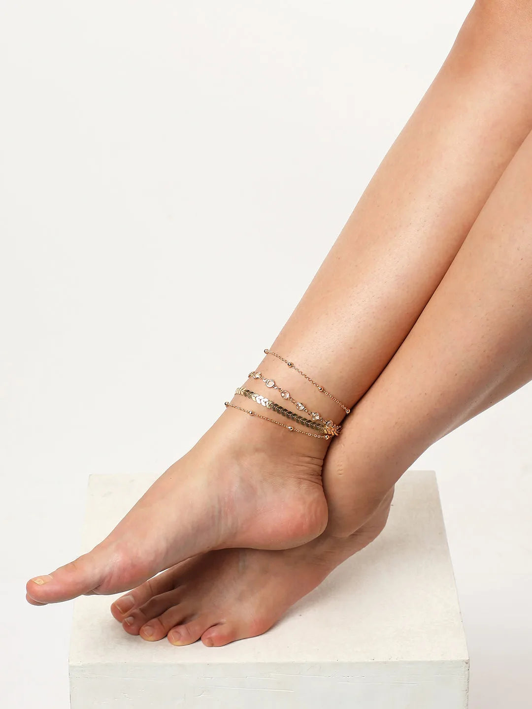 4 Piece Gold Plated Casual Designer Anklet