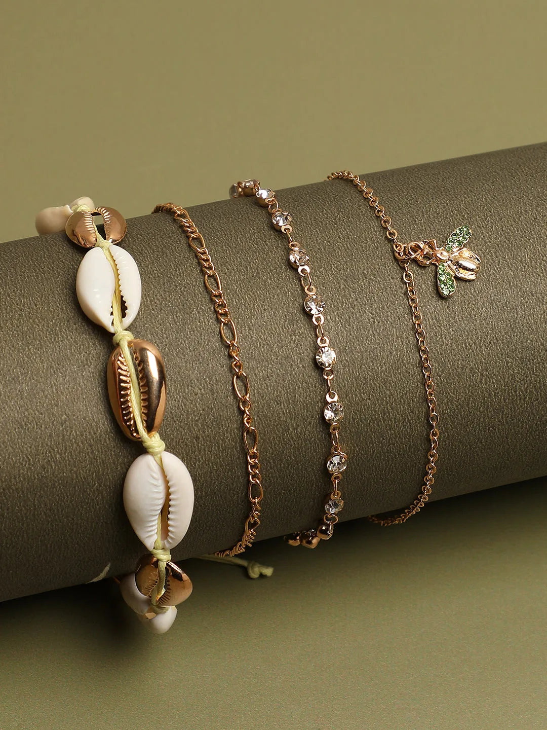 4 Piece Gold Plated Casual Shell Anklet