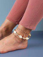 4 Piece Gold Plated Casual Shell Anklet