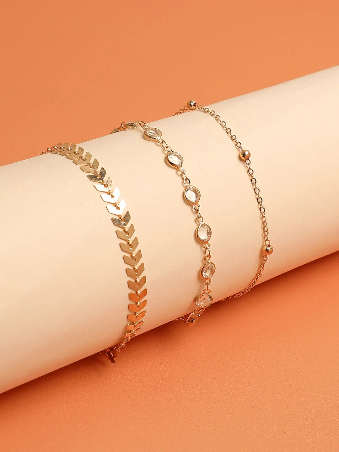 3 Piece Gold Plated Casual Designer Anklet