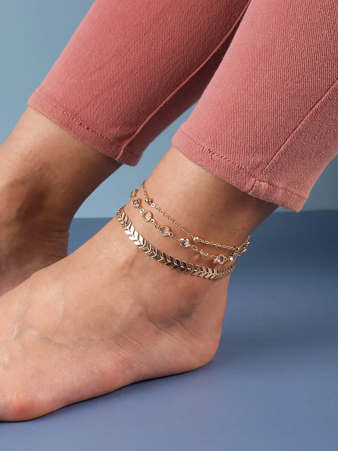 3 Piece Gold Plated Casual Designer Anklet