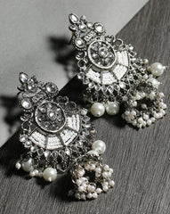 Designer Oxidized Silver-Plated Paachi Kundan Pearl Earrings