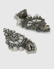 Designer Oxidized Silver-Plated Paachi Kundan Pearl Earrings